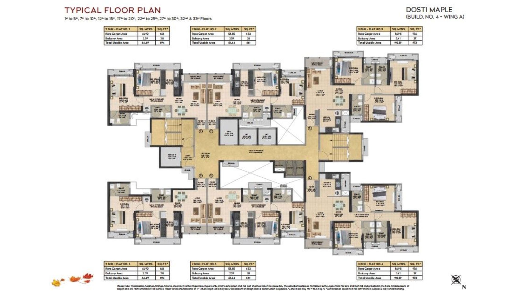 Dosti-Maple-A-Wing-Typical-Floor-Plan